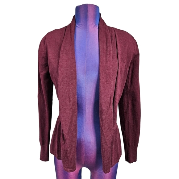 White House Black Market Maroon Peplum Open Front Cardigan Sweater Women's Small - Picture 1 of 8